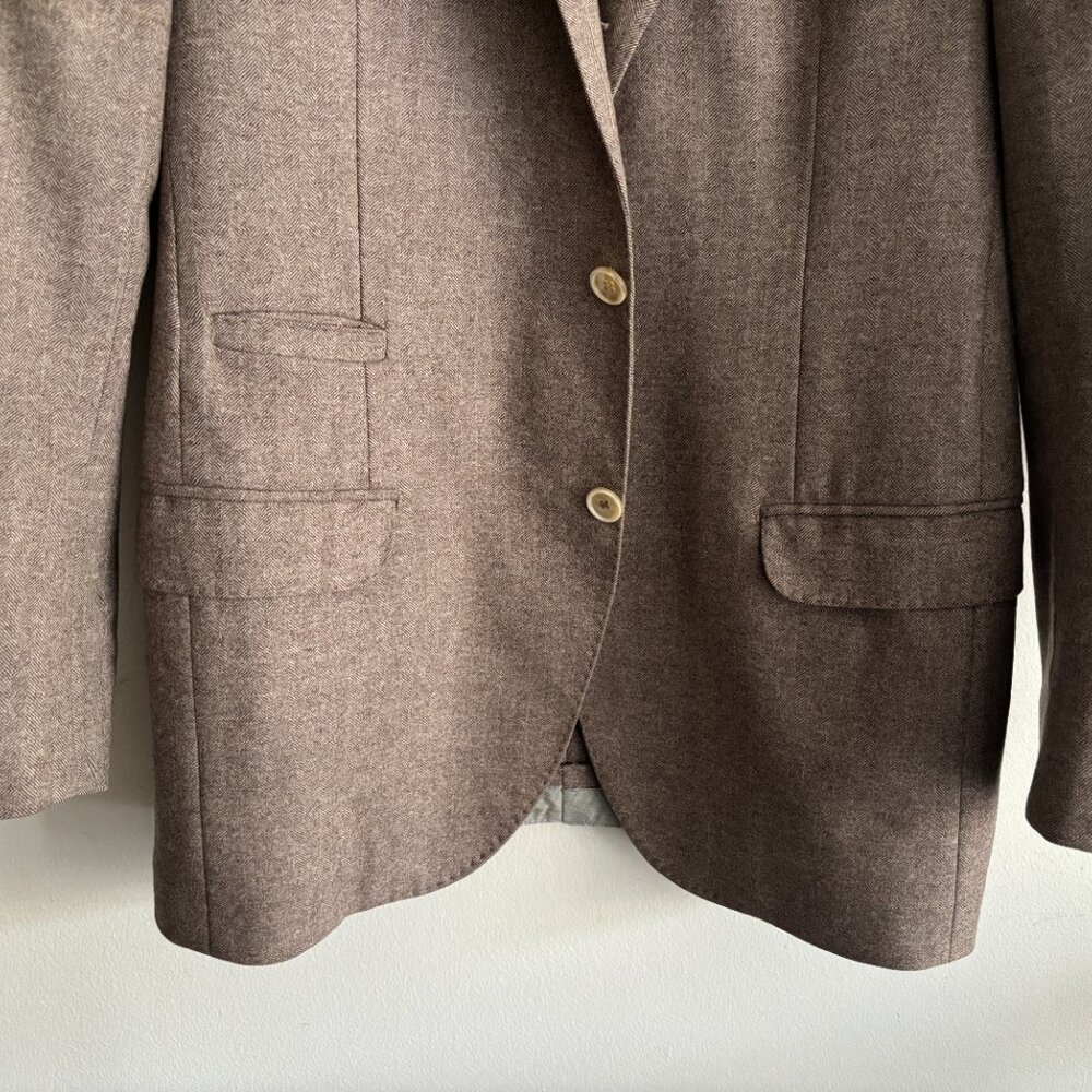 $5500 Brunello Cucinelli Wool Cashmere Herringbone Sport Coat Elbow Patch - 40 - Picture 5 of 16